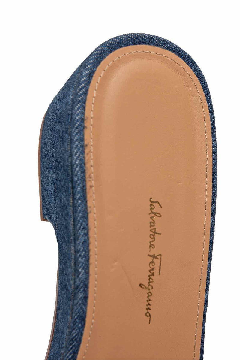 Salvatore Ferragamo Size 10 Gancini Buckle Denim Slide Sandals