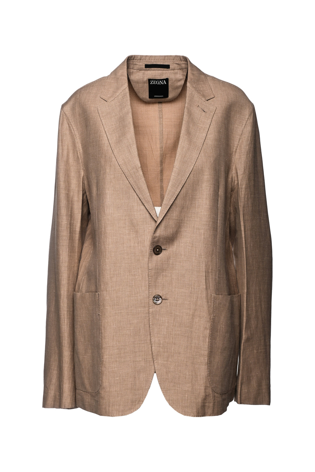 Zegna Size 42 Men's Check Print Wool, Linen & Silk 2 Button Crossover Blazer