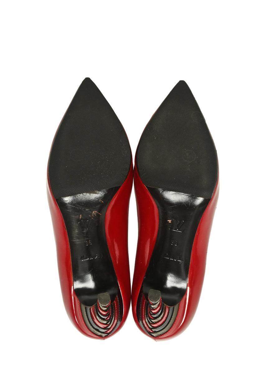 Louis Vuitton Size 39 Patent Leather Striped Heel Pumps