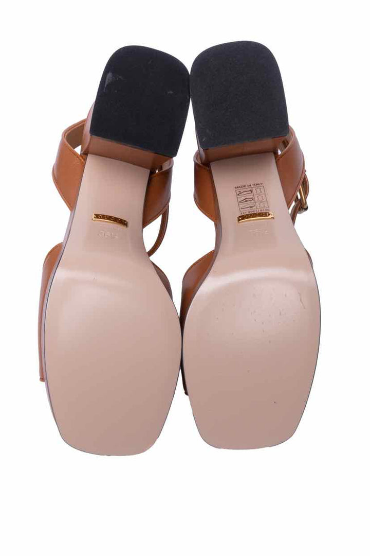 Gucci Size 36.5 Horsebit Quetntin Grananda Kid Heeled Sandals