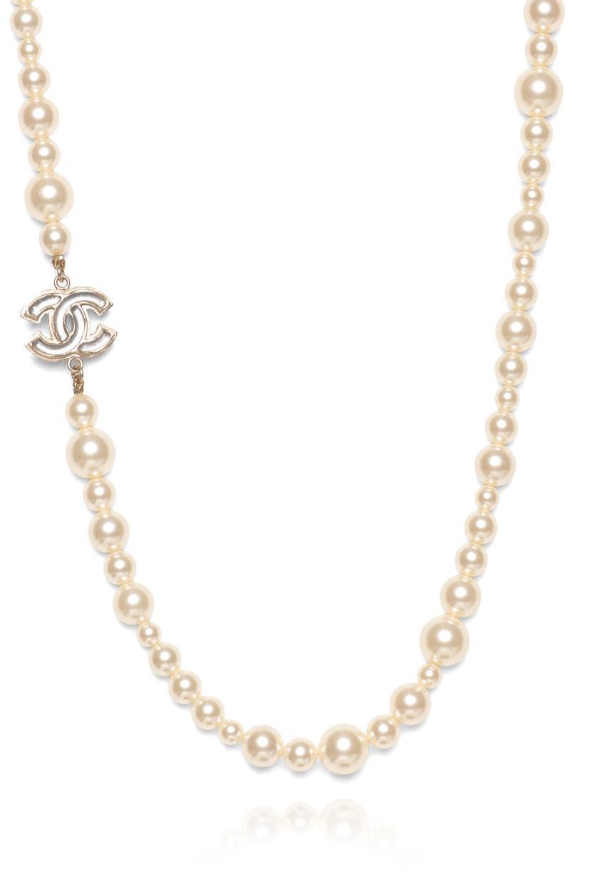 Chanel 2012 Two-Tone CC & Faux Pearl Beaded Necklace