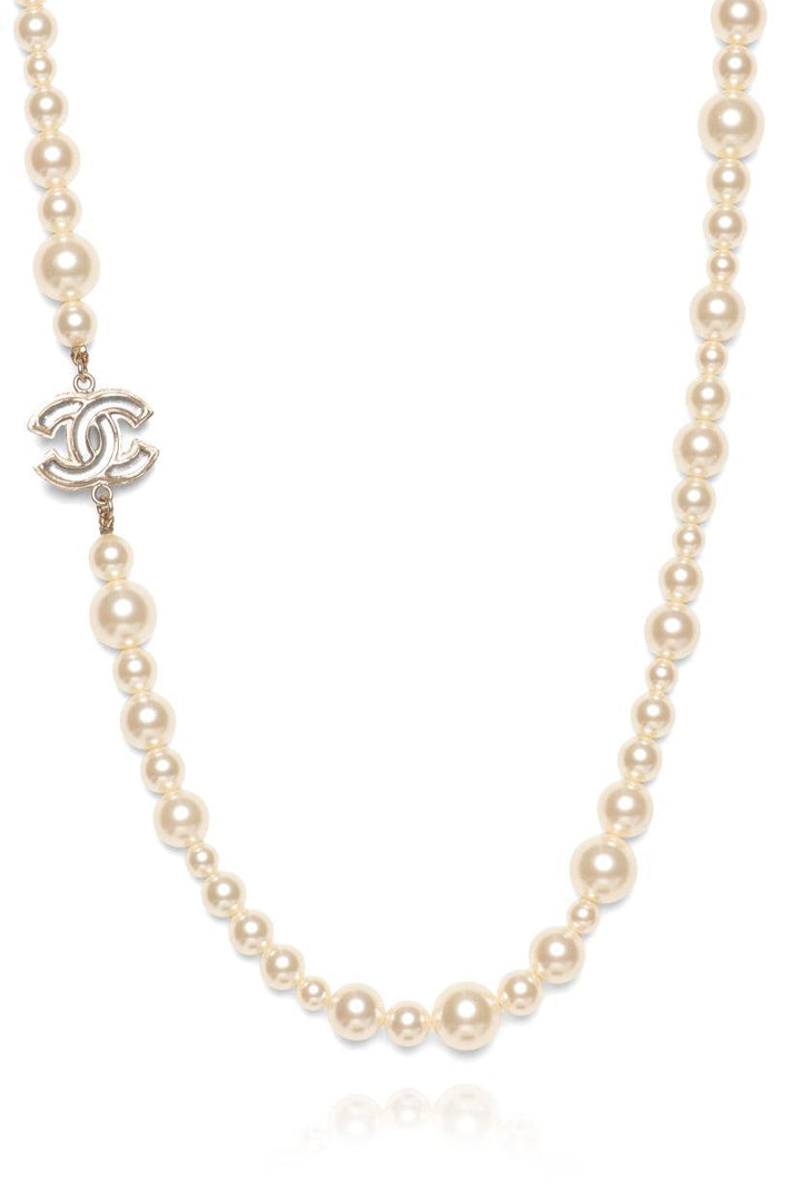 Chanel 2012 Two-Tone CC & Faux Pearl Beaded Necklace