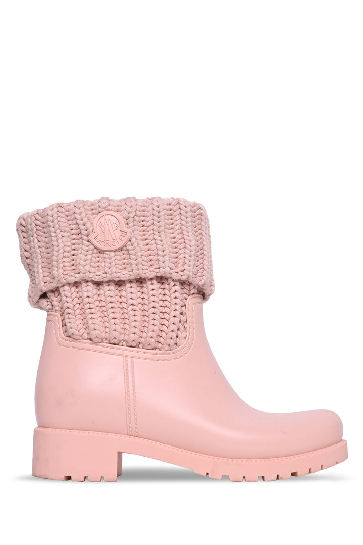 Moncler Size 36 Ginette Knit Cuff Rubber Ankle Boots