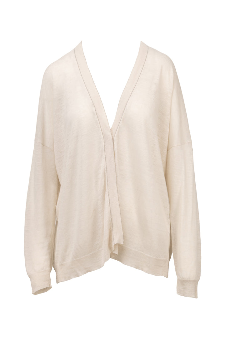 Brunello Cucinelli Size L Monili Trim Linen-Blend Cardigan