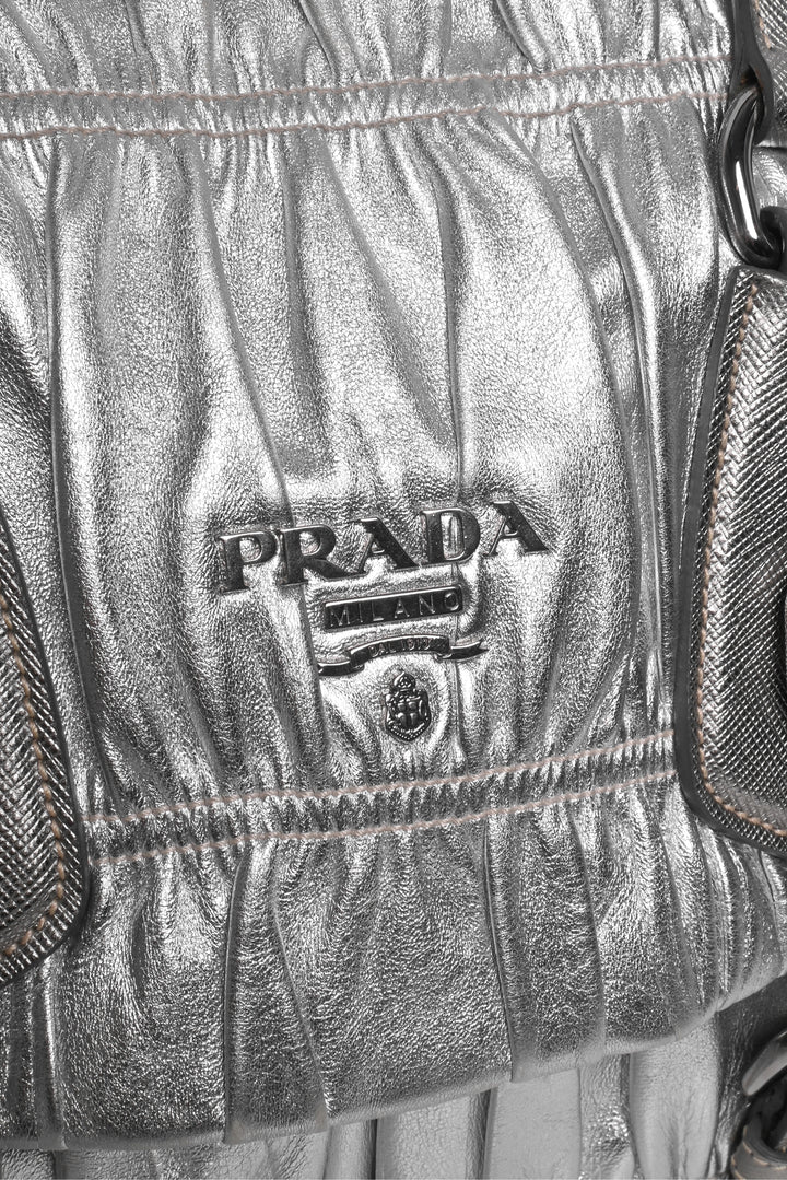Prada Metallic Nappa Gaufre Leather Messenger Shoulder Bag