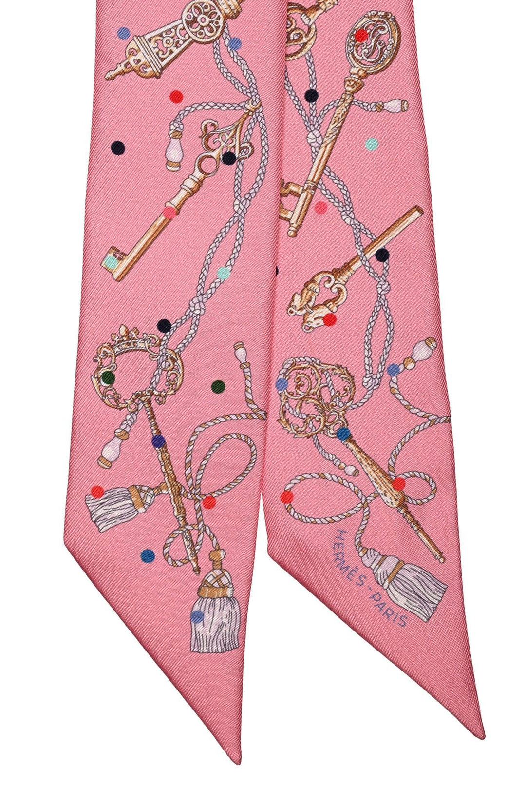 Hermes Les Cles A Pois Silk Twilly Scarf