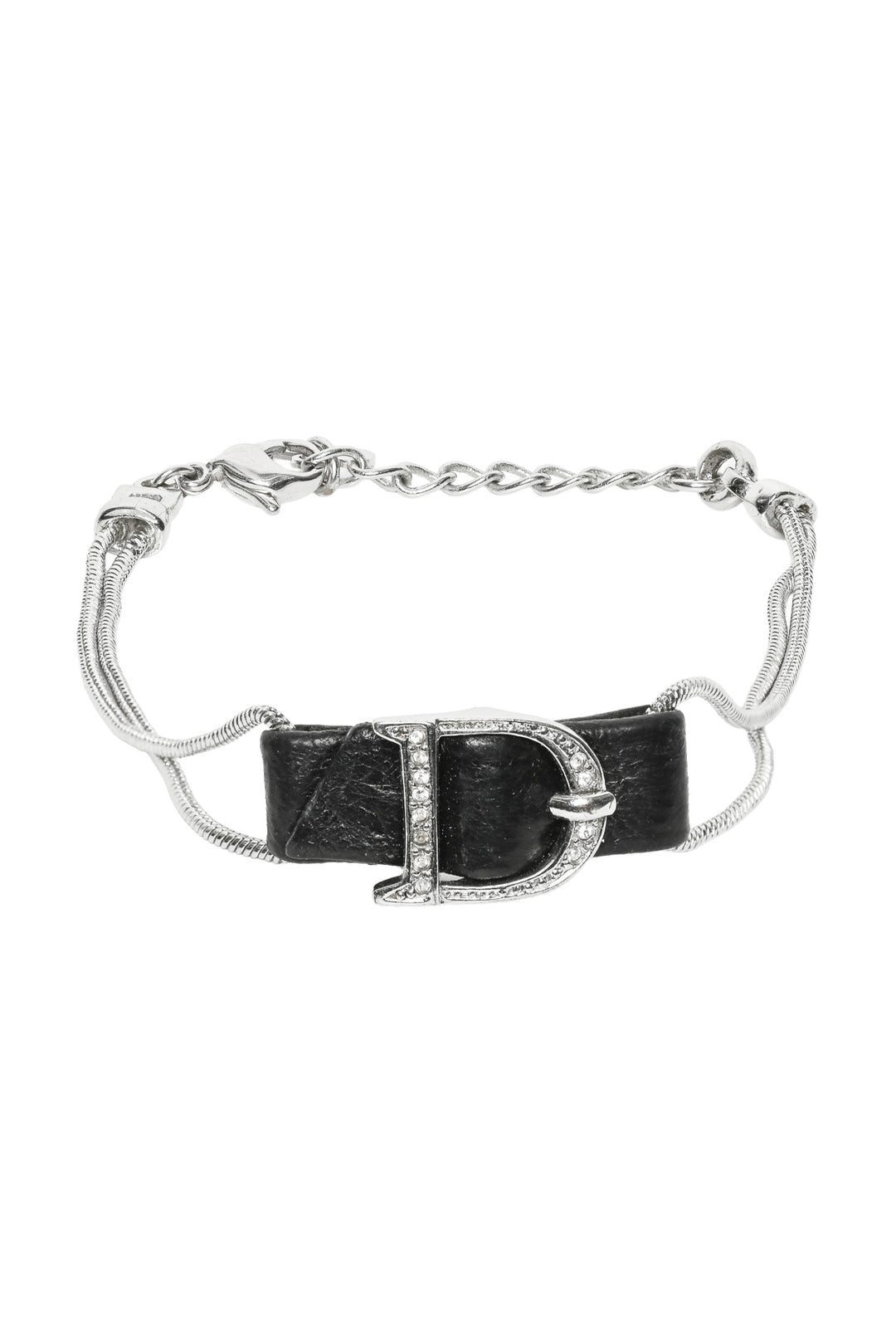 Christian Dior Leather & Chain 'D' Logo Belt Buckle Bracelet