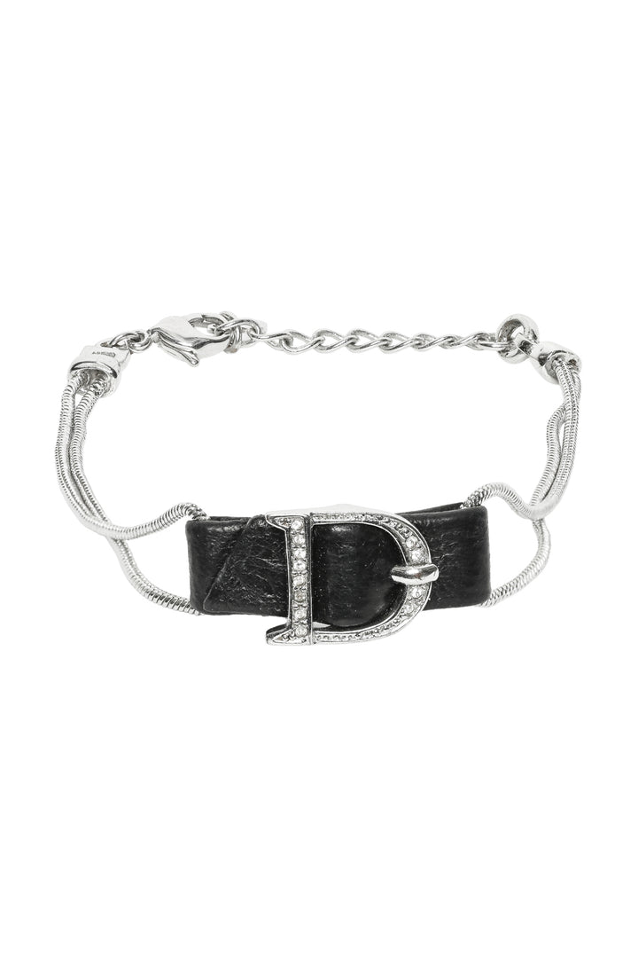 Christian Dior Leather & Chain 'D' Logo Belt Buckle Bracelet