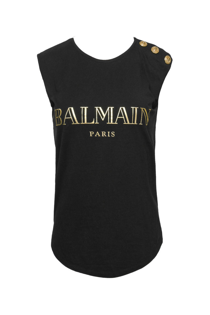 Balmain Size 38 Logo 3 Button Tank Top