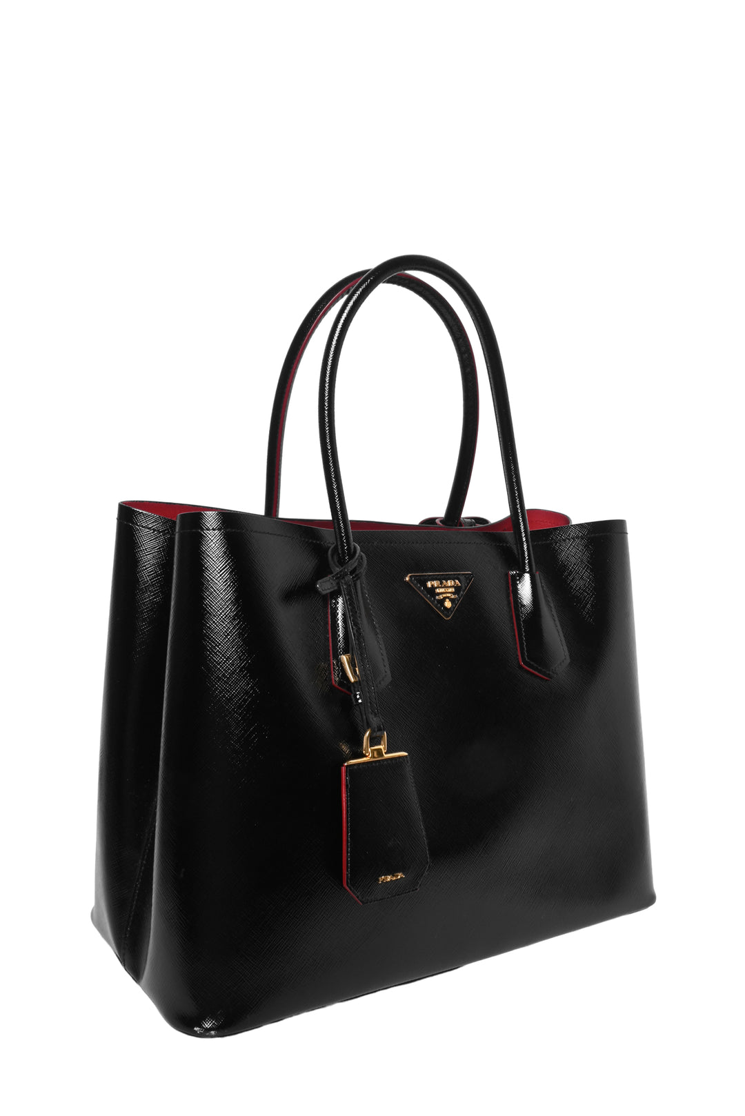 Prada Saffiano Vernice Leather Medium Double Tote