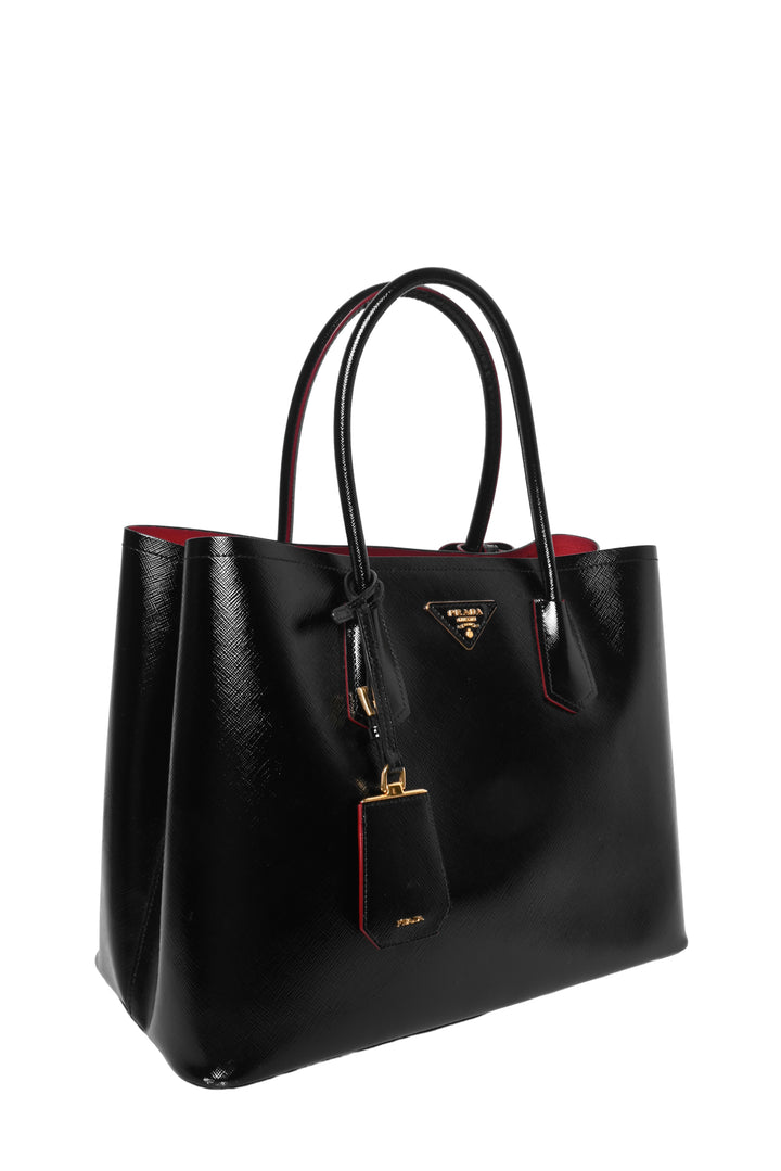 Prada Saffiano Vernice Leather Medium Double Tote