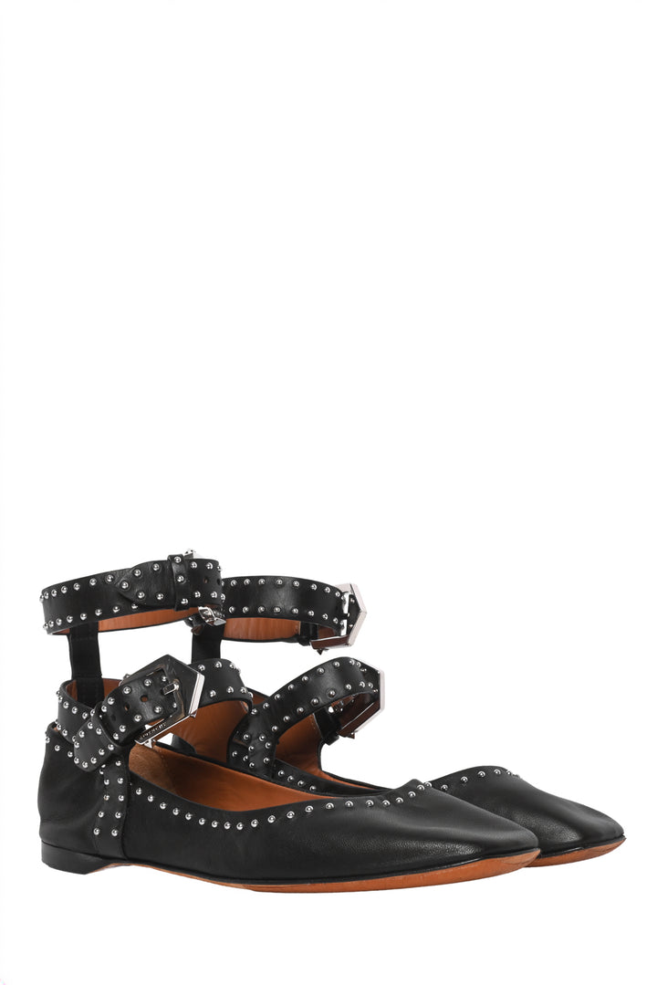 Givenchy Size 36 Elegant Studded Calfskin Ankle Strap Ballet Flats