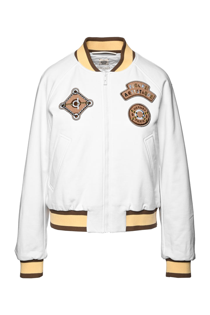 Hermes Size 42 Embroidered Varsity Bomber Jacket
