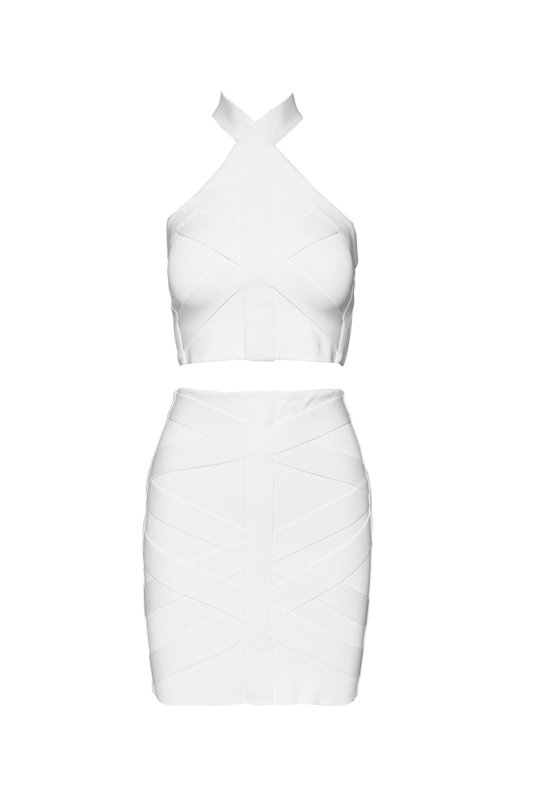 Balmain Size XS Bandage Halter Top & High Waisted Mini Skirt Set