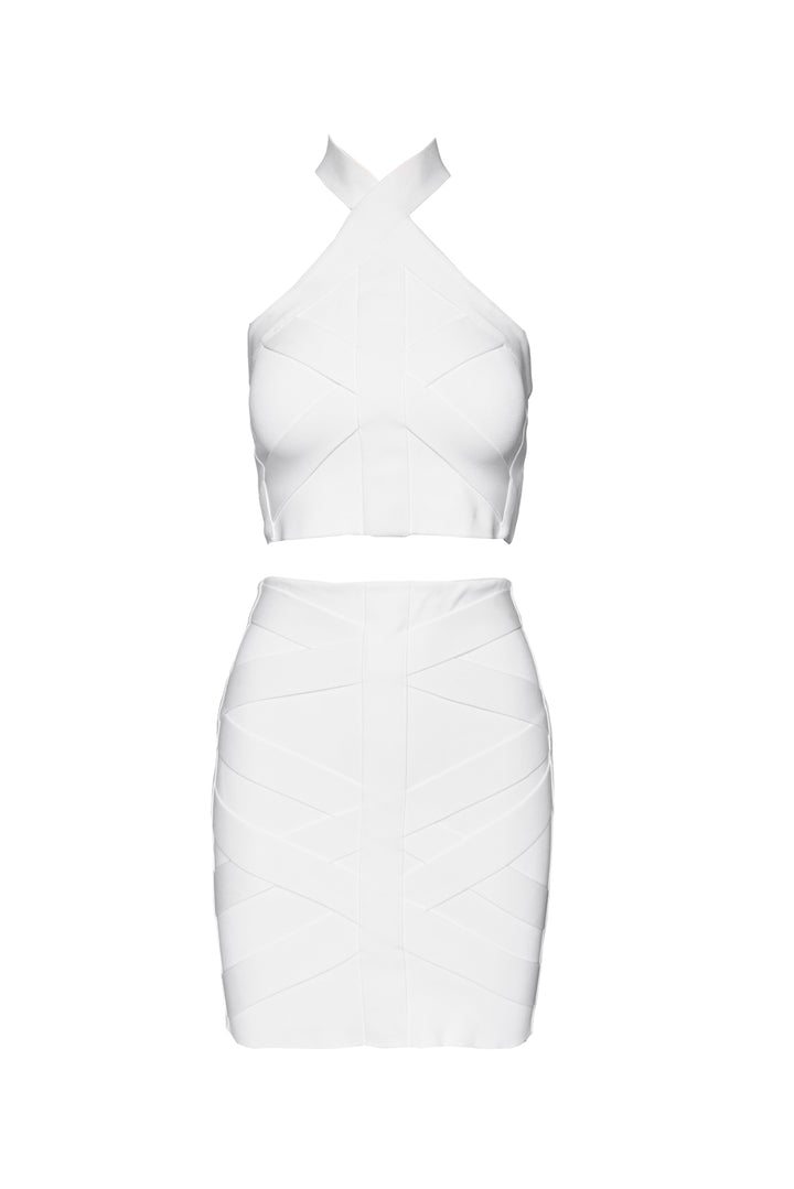 Balmain Size XS Bandage Halter Top & High Waisted Mini Skirt Set