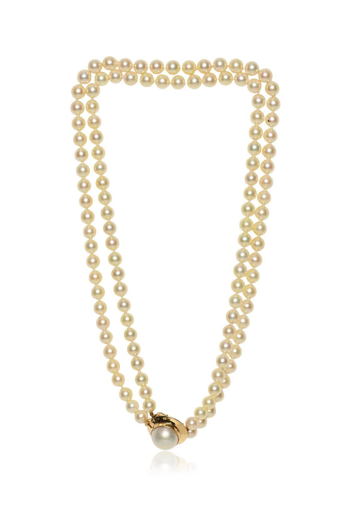 14k Yellow Gold Double Strand Akoya Pearl Necklace