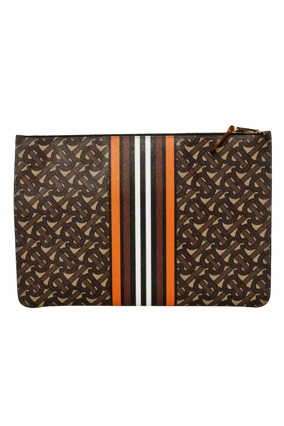 Burberry E-Canvas Monogram TB Stripe Zip Pouch