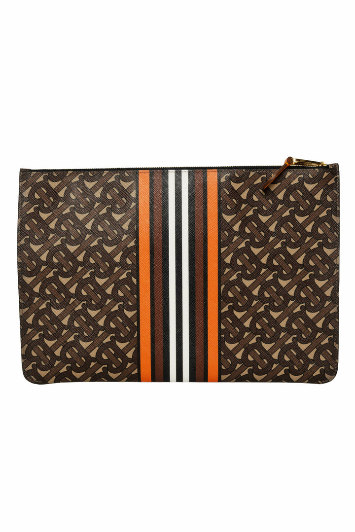 Burberry E-Canvas Monogram TB Stripe Zip Pouch