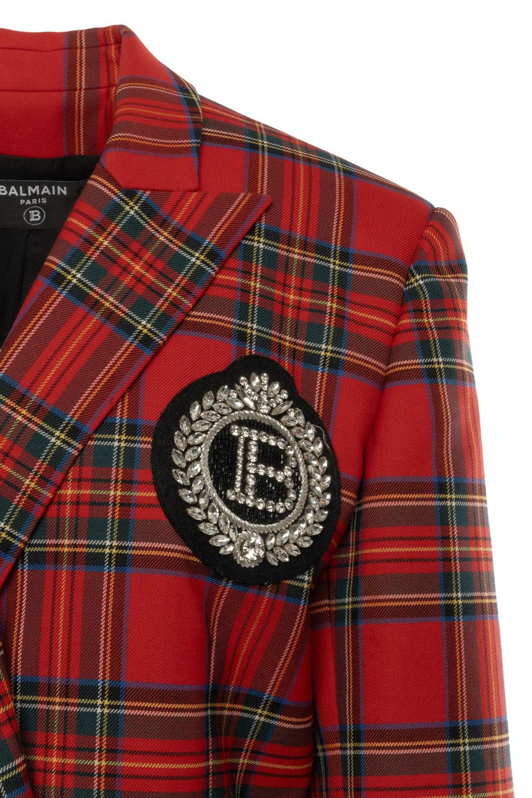 Balmain Size 42 Tartan Double-Breasted Blazer