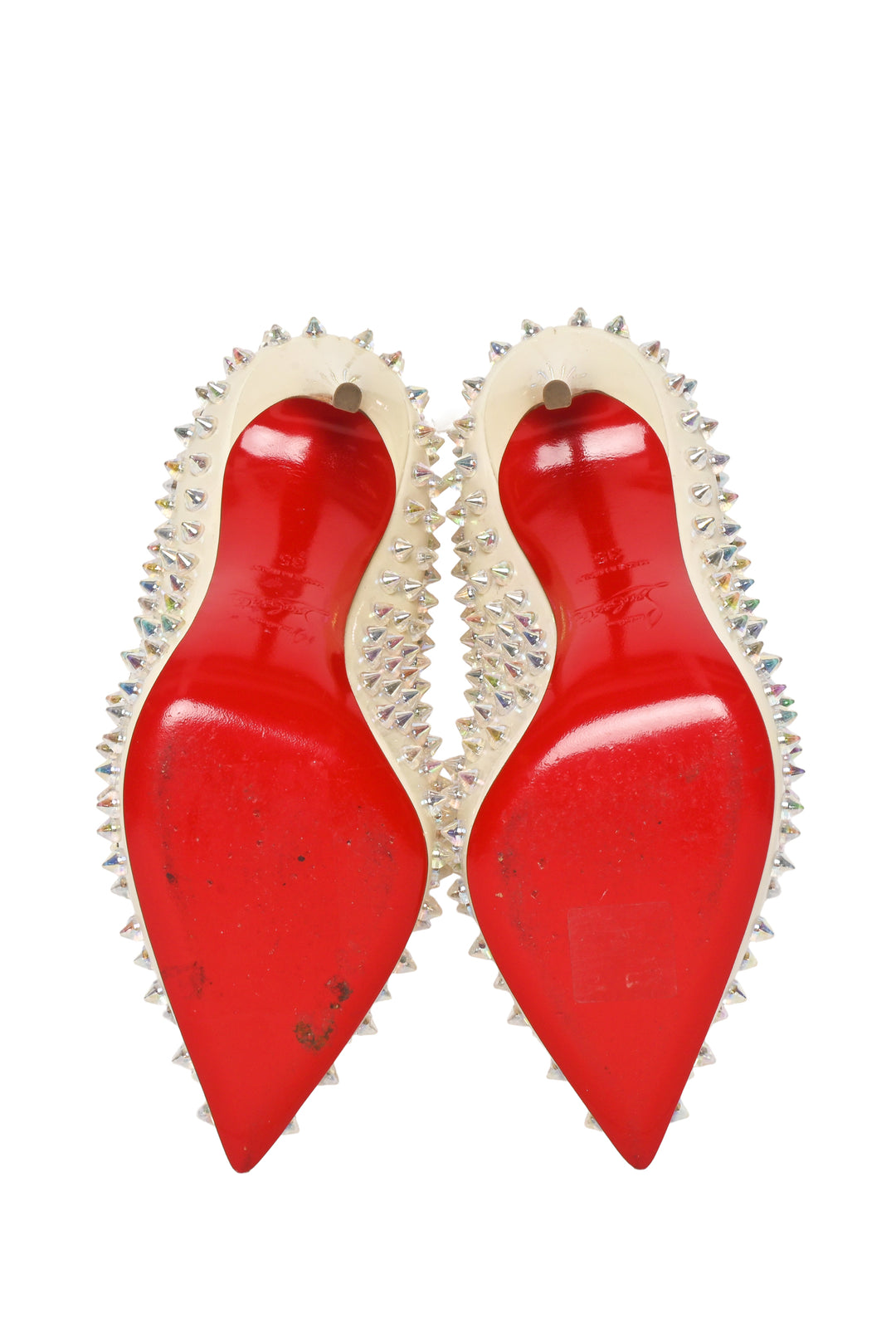 Christian Louboutin Size 35 Patent Leather Iridescent Spike 100 Pumps