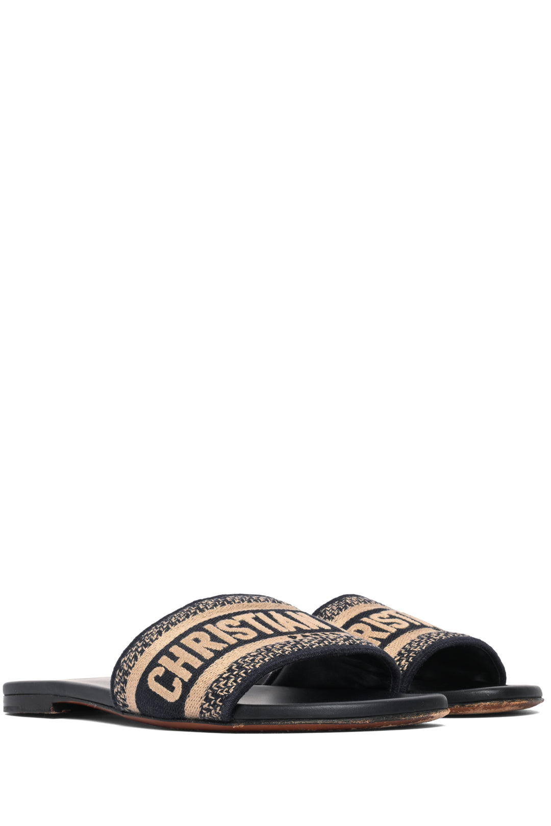 Dior Size 35.5 Dway Embroidered Cotton Slide Sandals