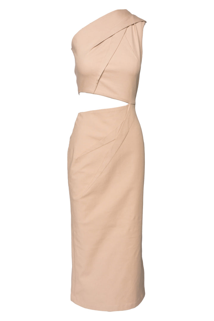 Max Mara Size 6 Nievo Twill One Shoulder Cutout Dress