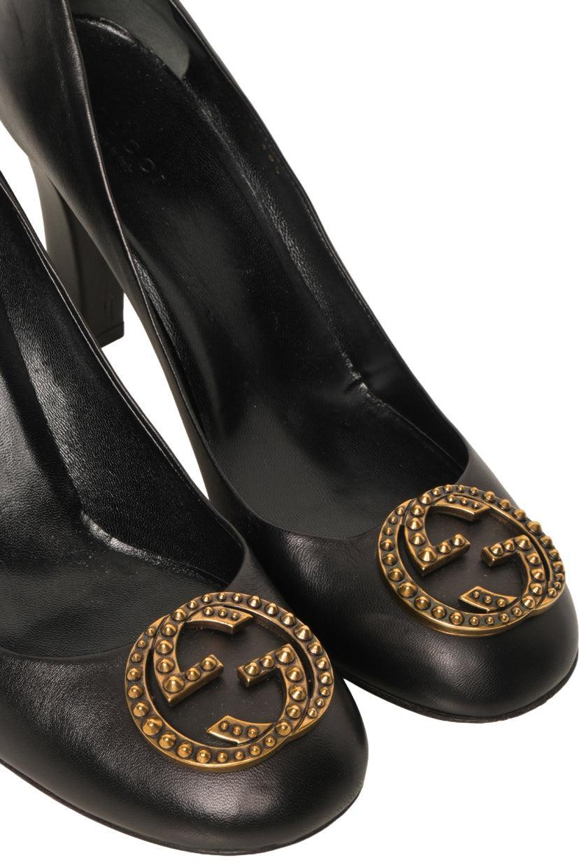 Gucci Size 39.5 Interlocking G Logo Leather Pumps