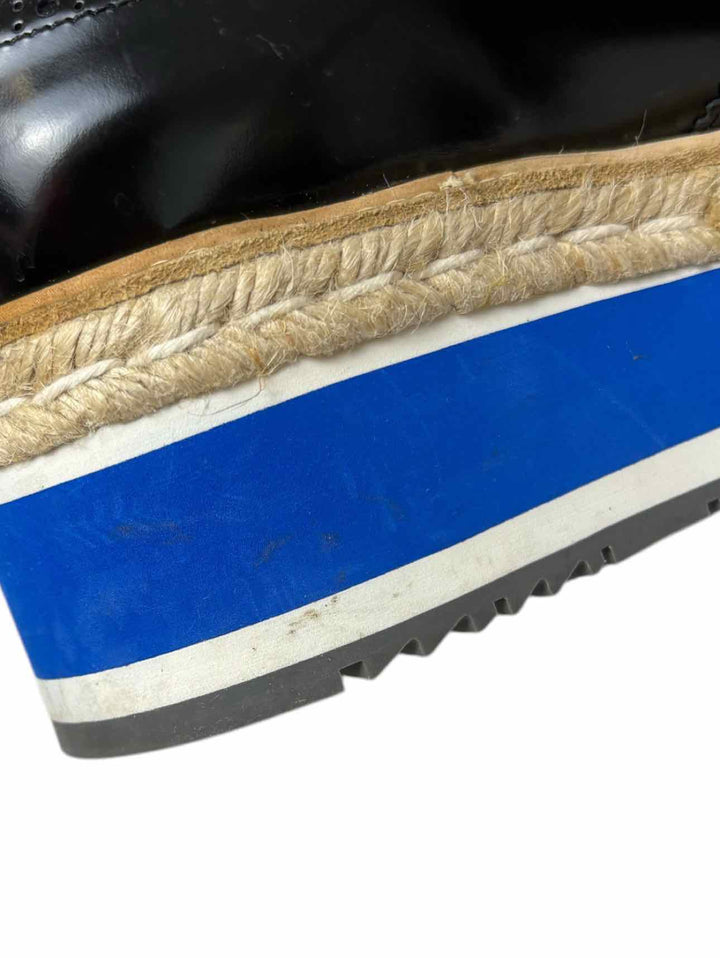 Prada Size 38.5 Leather Platform Brogue Espadrille Derby Flats