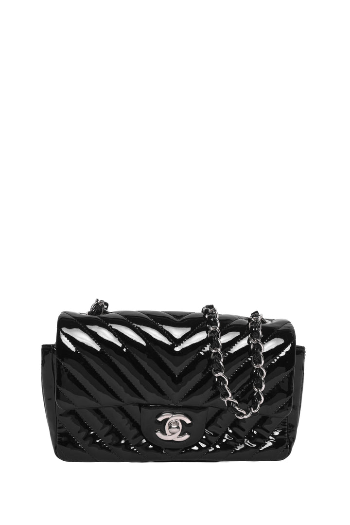 Chanel 2015-2016 Mini Rectangular Classic Chevron Patent Single Flap Bag