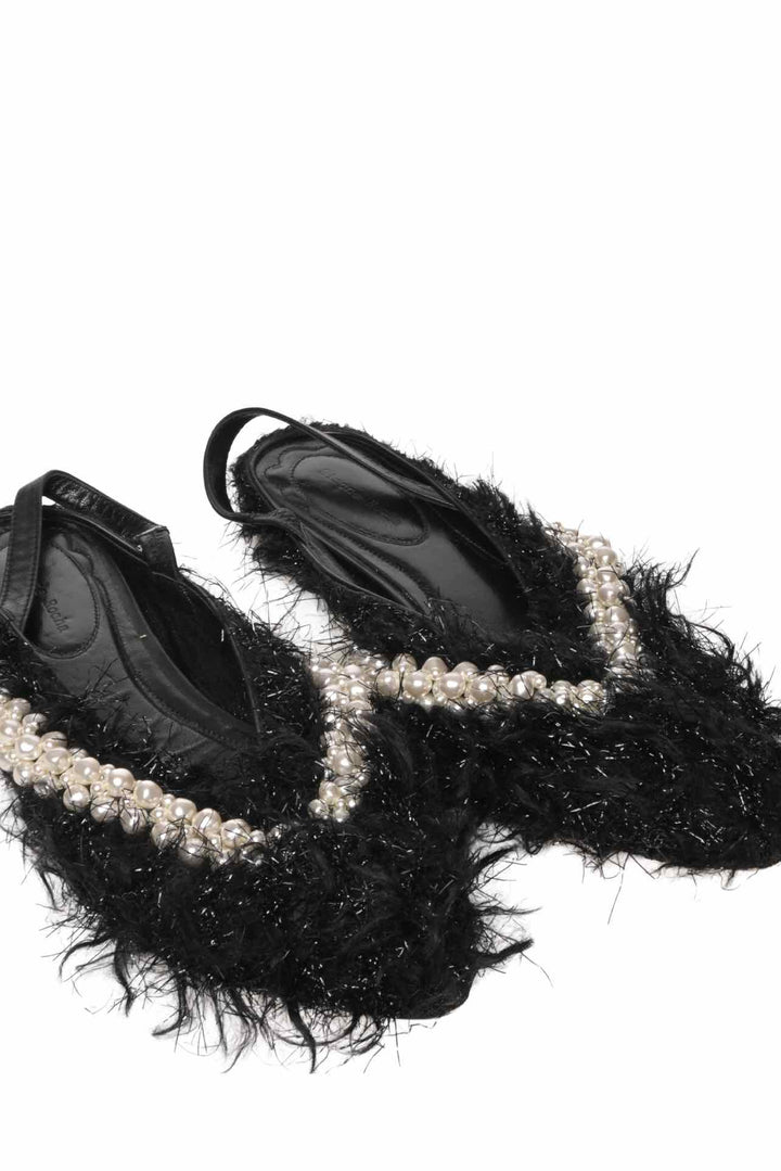 Simone Rocha Size 38 Embellished Fuzzy Pointed Toe Slingback Flats