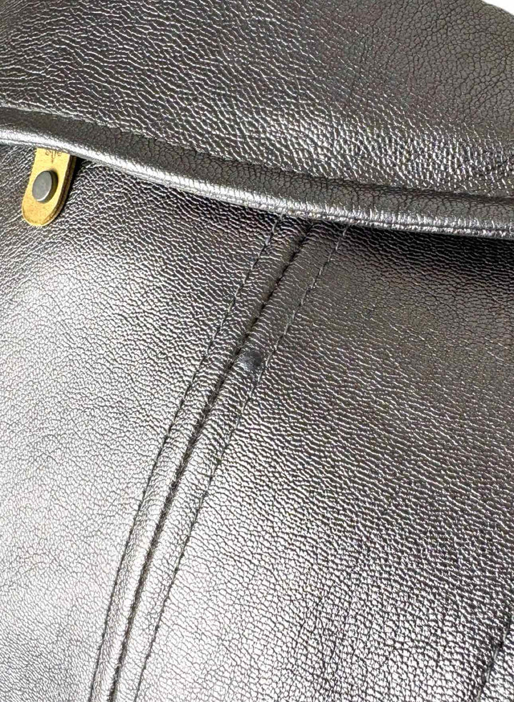 Mackage Size S Metallic Silver Leather Moto Jacket