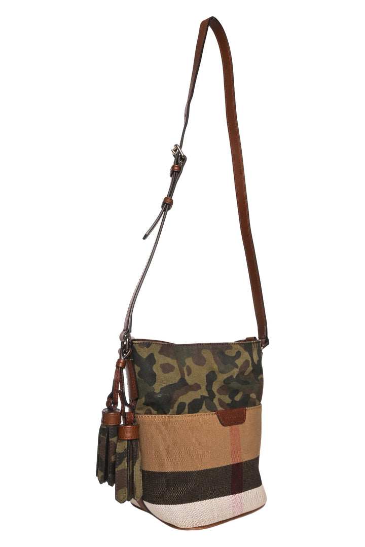 Burberry Canvas Camouflage Ashby Bucket Bag Crossbody