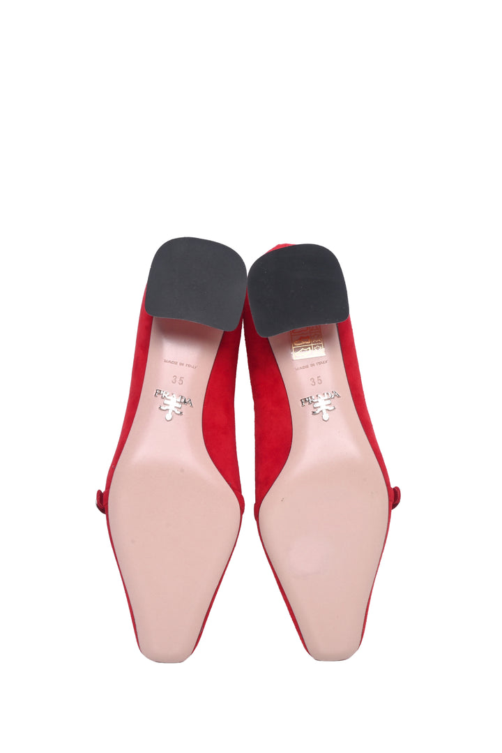 Prada Size 35 Logo Suede Pumps