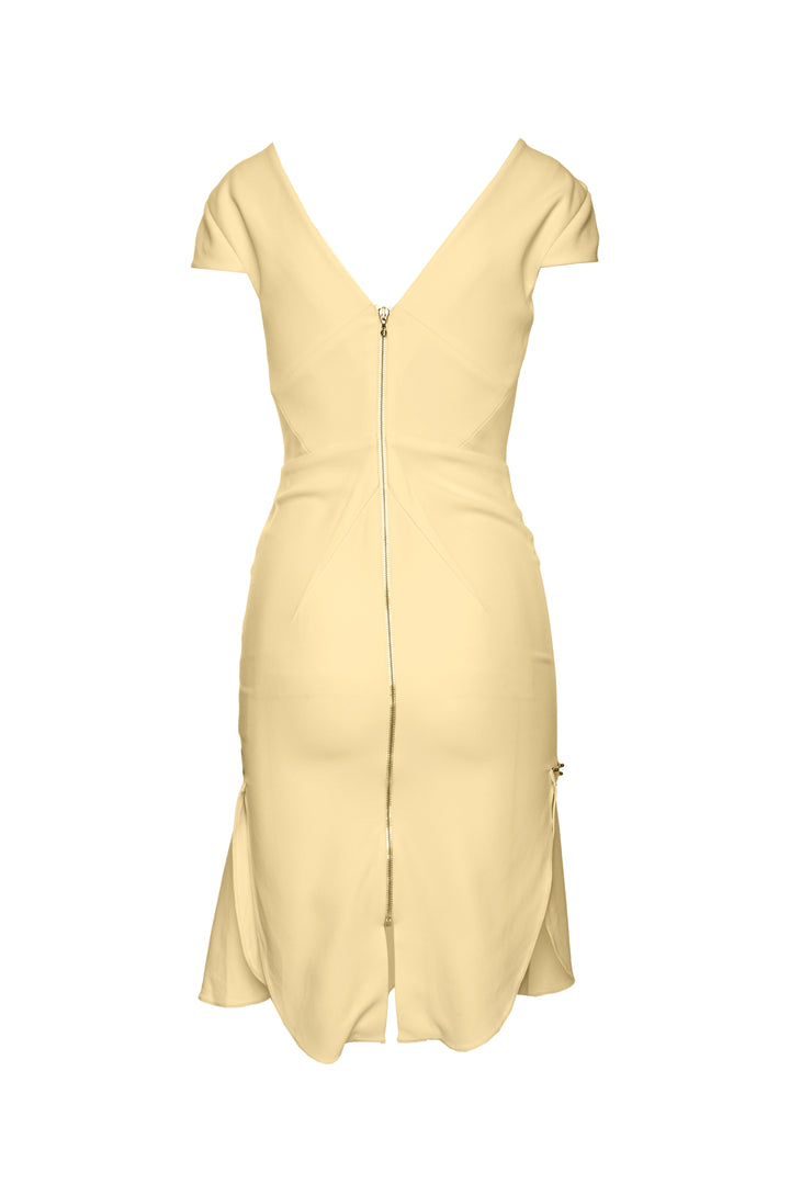 Roland Mouret Size 6 Embellished Butter Yellow Crepe Cap Sleeve Dress