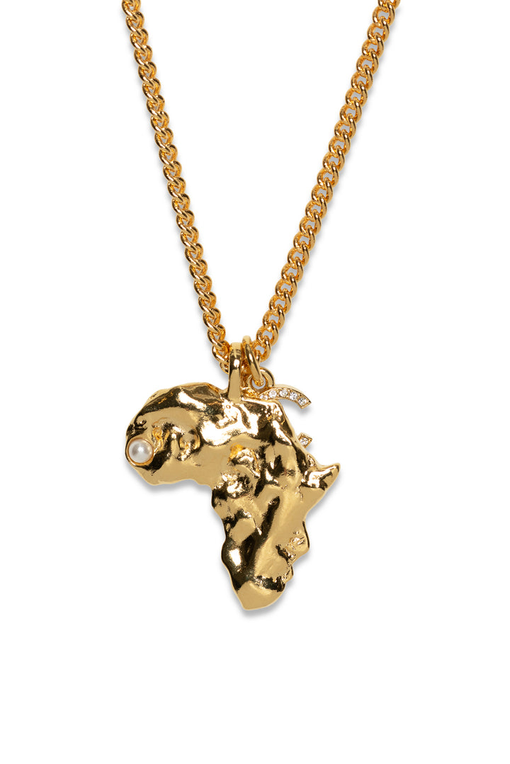 Chanel 2023 Faux Pearl & Strass Africa Map Pendant Necklace