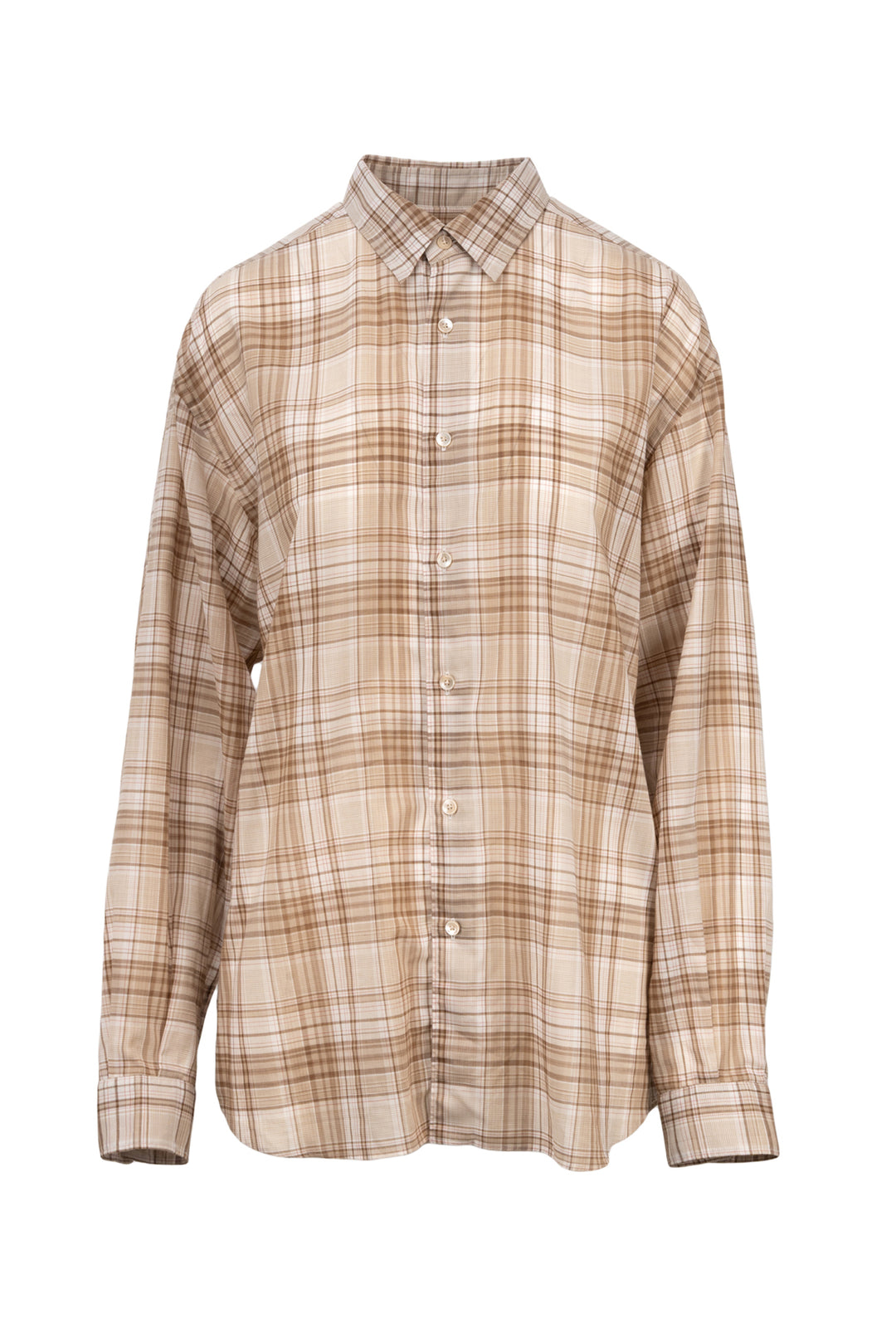 Auralee Size L Men's Check Print Ultra-Fine Wool Shirt Long Sleeve