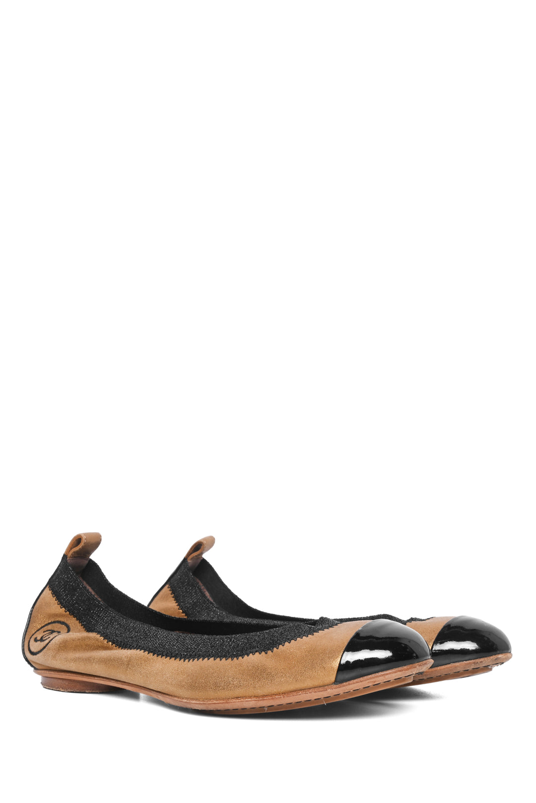 Chanel Size 36.5 Metallic Leather Elastic Trim Ballet Flats