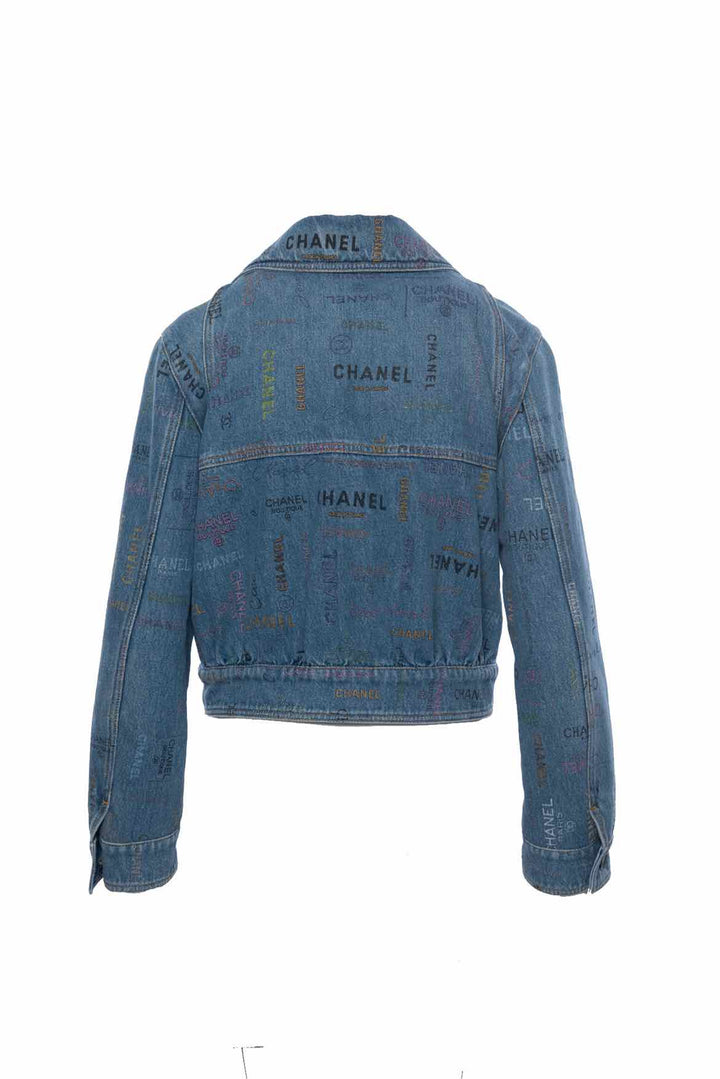 Chanel Size 38 Logo Printed Denim Jacket