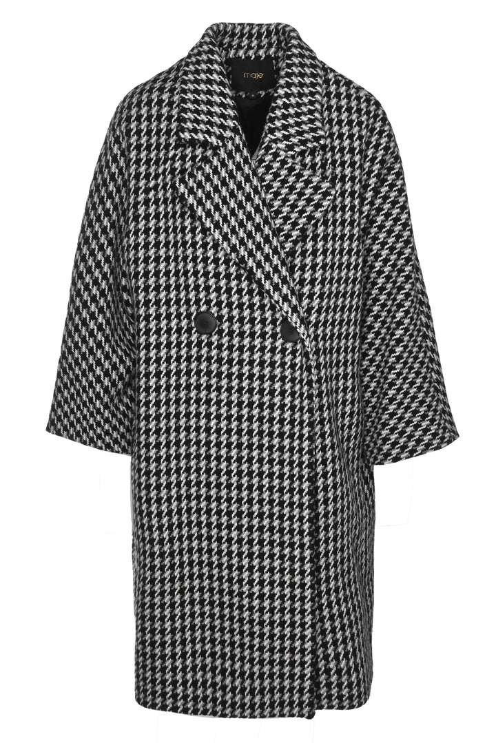 maje Size 0 Houndstooth Wool Blend Coat