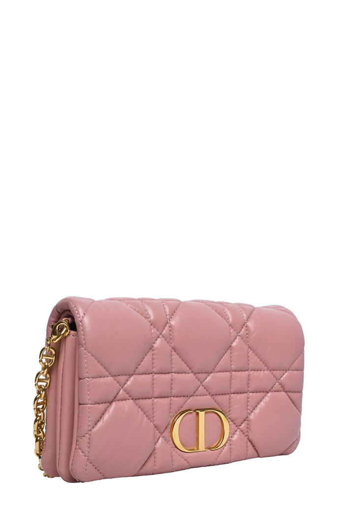 Dior 2022 Caro Rose Macrocannage Padded Quilted Leather Pouch Chain Crossbody