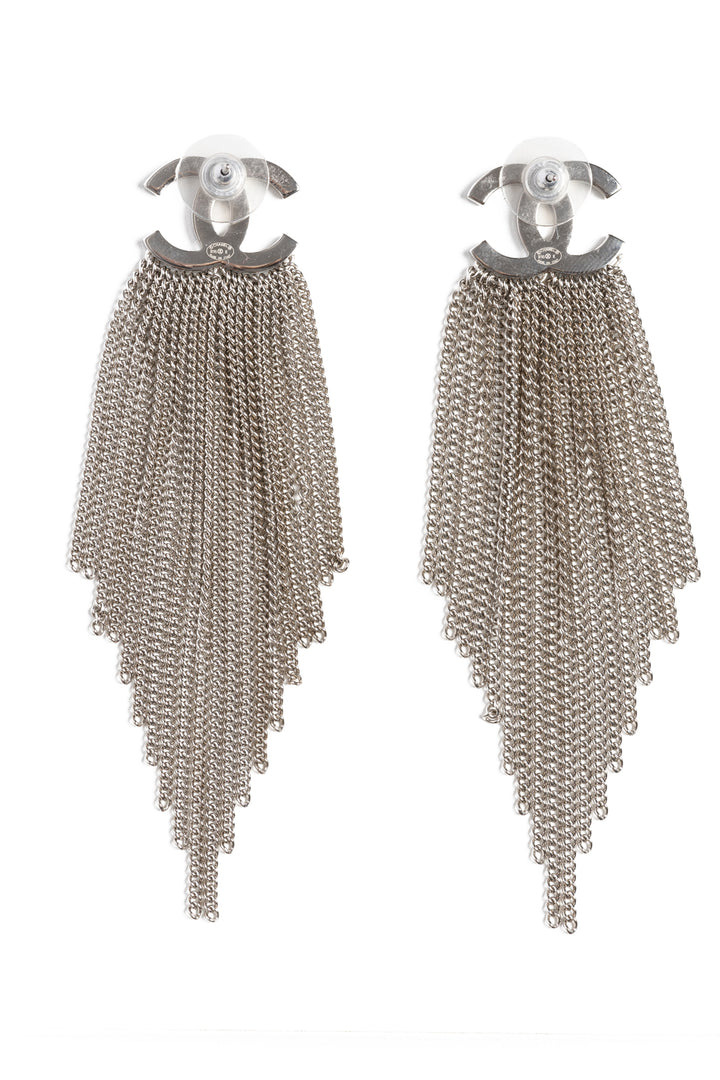 Chanel 2016 Crystal Strass CC Metal Fringe Earrings