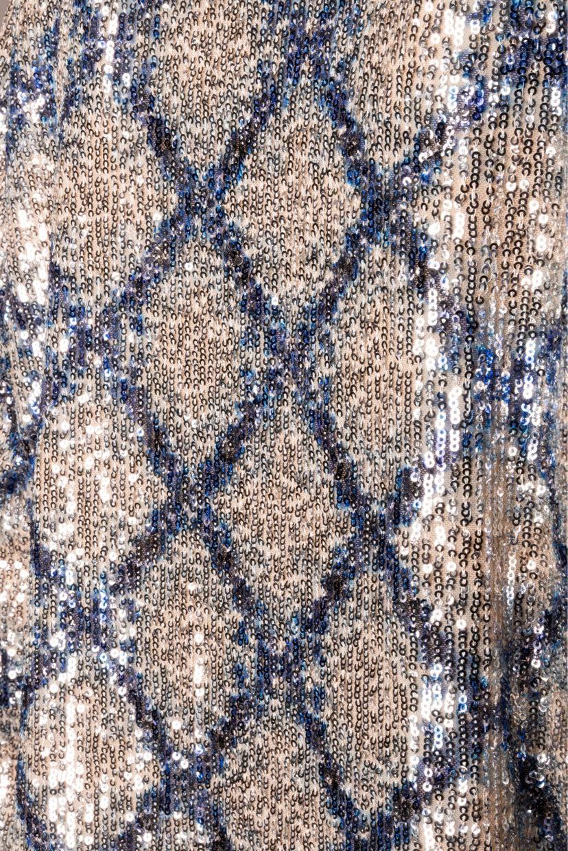 ODEEH Size 40 Diamond Print Sequin Longline Blazer