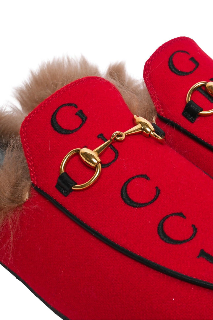 Gucci Size 37.5 Felt Fur 100th Anniversay Princetown Mule