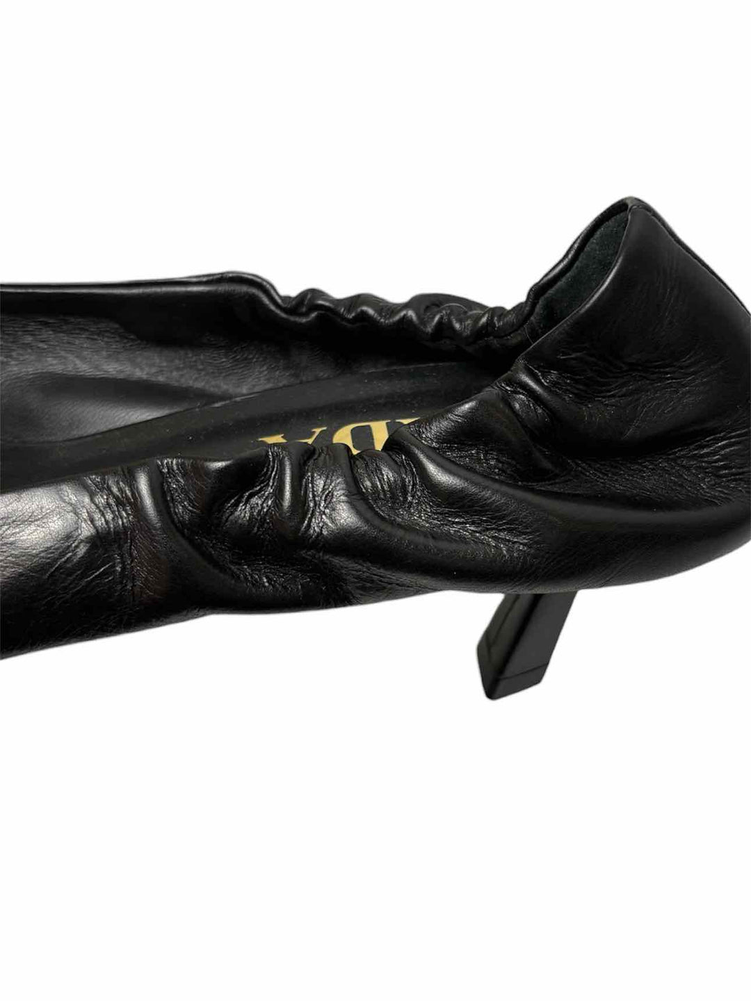 Prada Size 37 Logo Leather Kitten Heel Pumps
