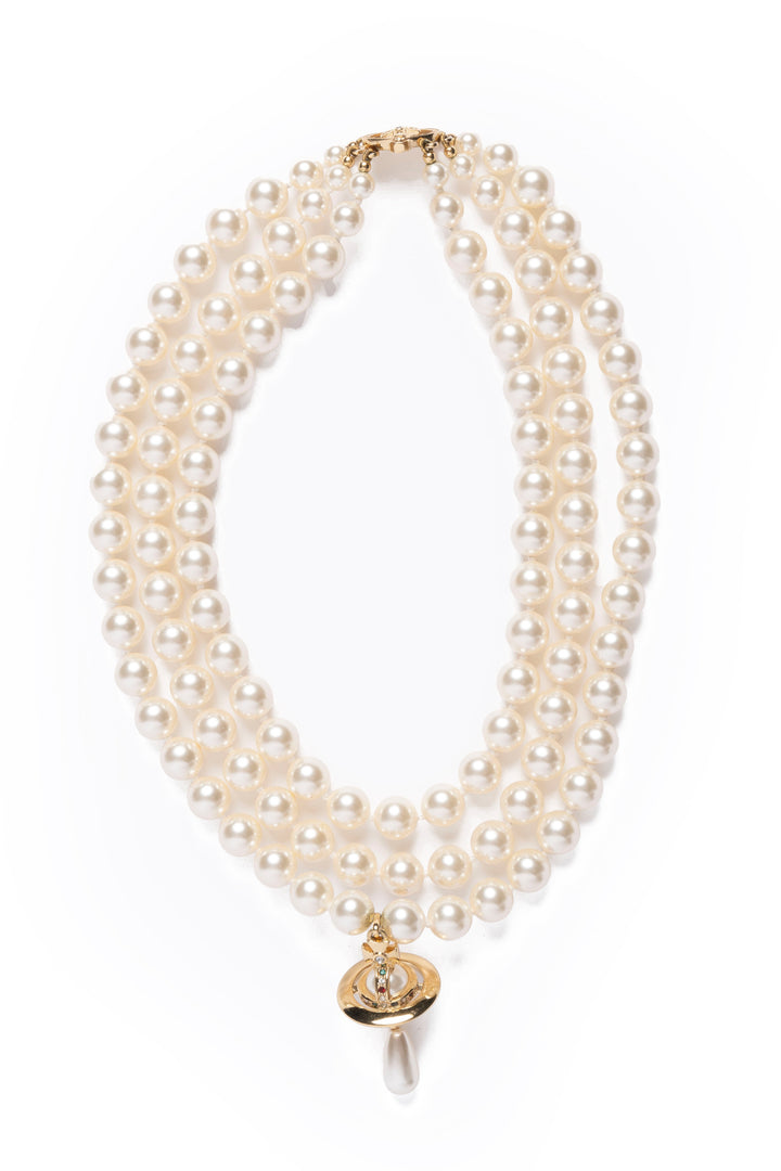 Vivienne Westwood White Three Row Pearl Drop Choker