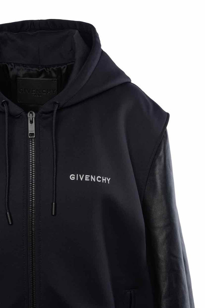 Givenchy Size 52 Men's Leather Sleeve Hooded Zip-Up Jacket