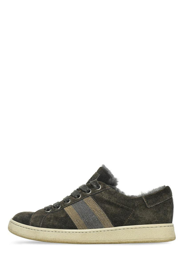Brunello Cucinelli Size 36 Monili Bead & Fur Lined Suede Low Top Sneaker