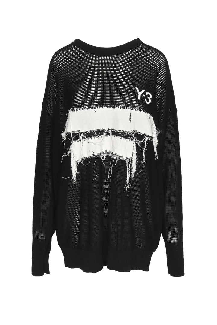 Y3 Size 2X Graphic Knit Distressed Crew Sweater