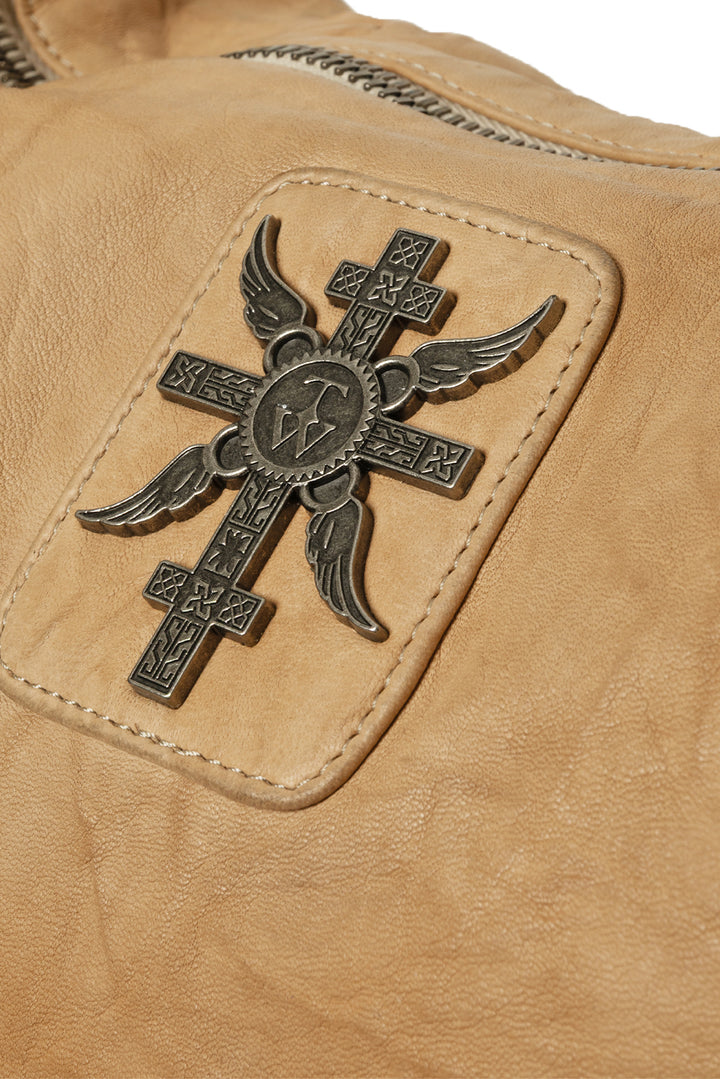 Thomas Wylde Skull & Suncross Studded Distressed Leather Hobo