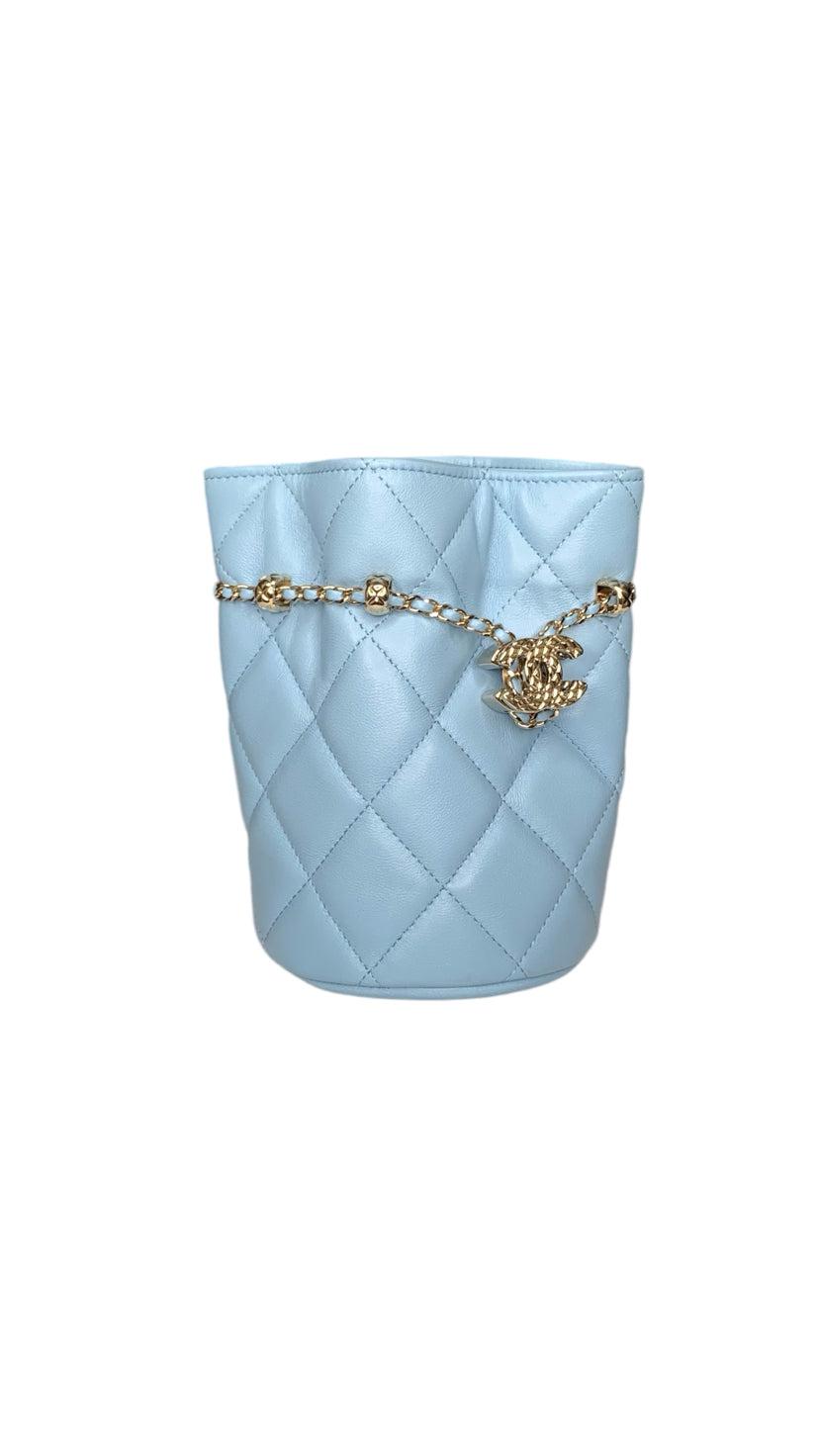 Chanel 2022 Crossbody Micro Drawstring Chain Bucket Bag